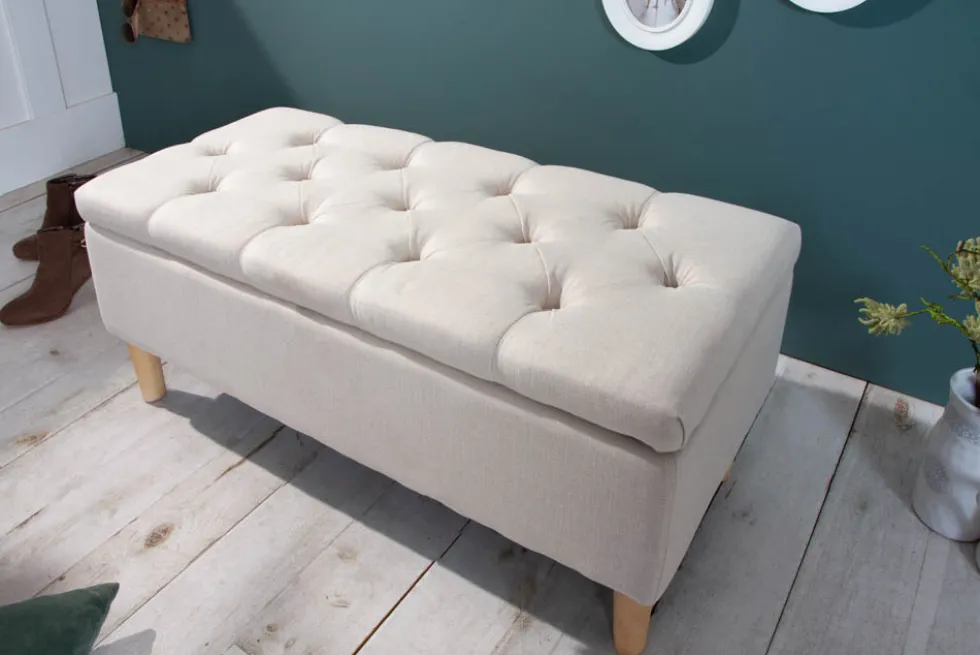 Chesterfield Truhenbank CASTLE 100cm beige Sitzbank Landhausstil mit Stauraum