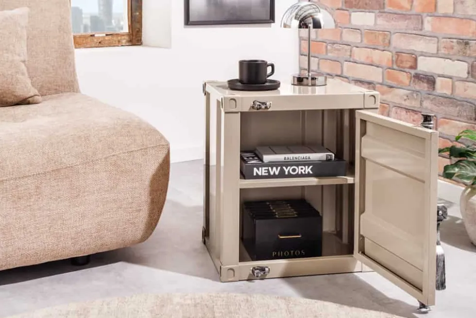 Container-Schrank GLOBETROTTER 50cm greige Metall Nachttisch Beistellschrank