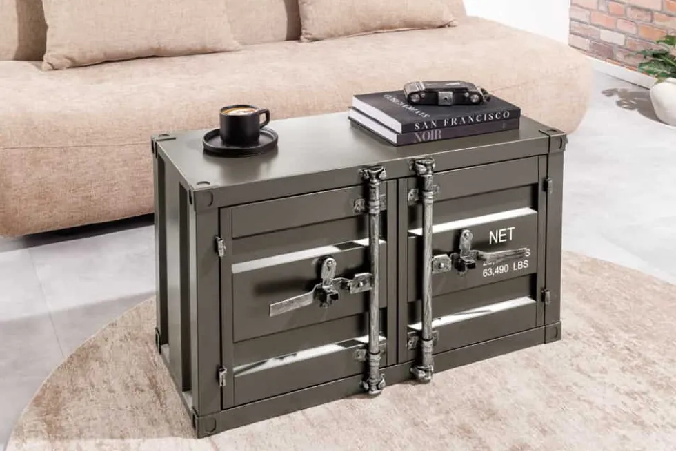 Container-Schrank GLOBETROTTER 80cm anthrazit Metall Couchtisch mit Flügeltüren Kommode