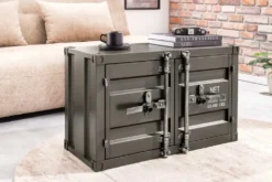 Container-Schrank GLOBETROTTER 80cm anthrazit Metall Couchtisch mit Flügeltüren Kommode