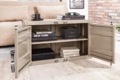 Container-Schrank GLOBETROTTER 80cm greige Metall Couchtisch mit Flügeltüren Kommode