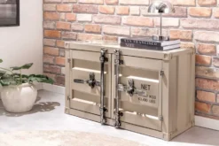 Container-Schrank GLOBETROTTER 80cm greige Metall Couchtisch mit Flügeltüren Kommode