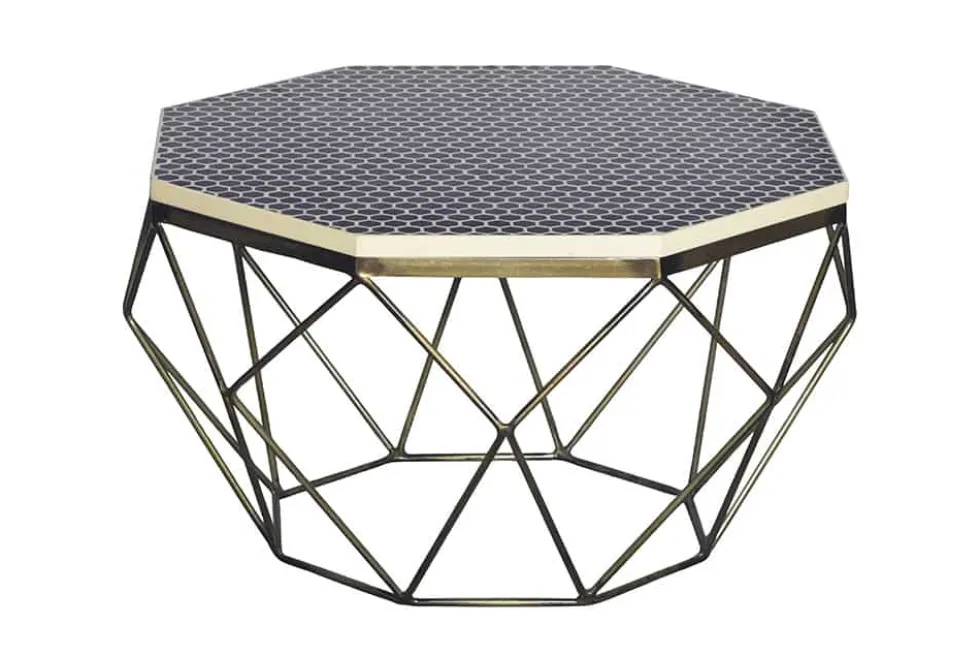Couchtisch DIAMOND 70cm schwarz weiß messing Mosaik Kunsthandwerk