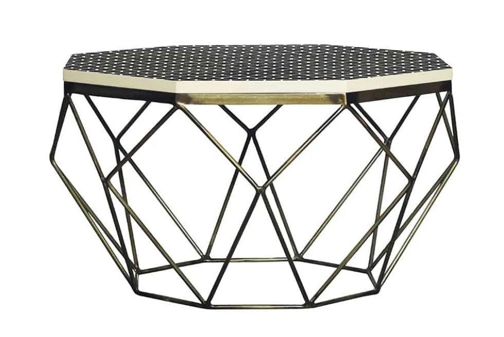 Couchtisch DIAMOND 70cm schwarz weiß messing Mosaik Kunsthandwerk