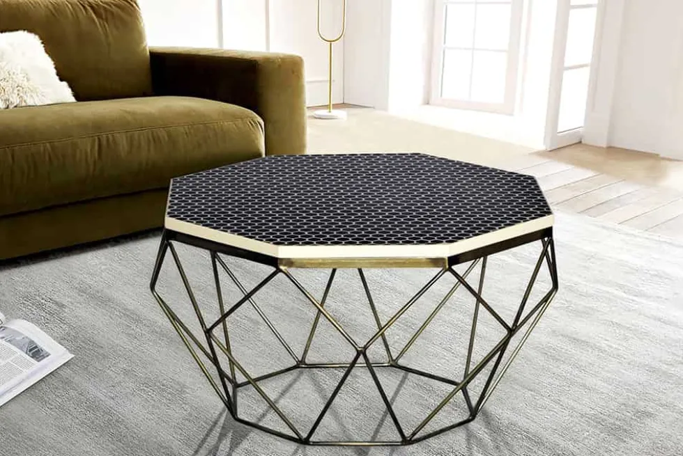 Couchtisch DIAMOND 70cm schwarz weiß messing Mosaik Kunsthandwerk