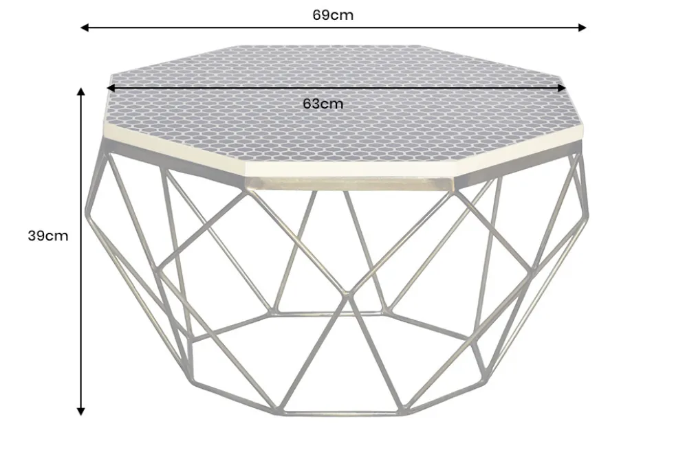 Couchtisch DIAMOND 70cm schwarz weiß messing Mosaik Kunsthandwerk