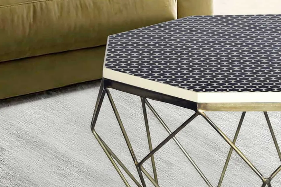 Couchtisch DIAMOND 70cm schwarz weiß messing Mosaik Kunsthandwerk