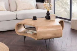 Couchtisch ORGANIC LIVING 90cm natur cream finish Mangoholz mit Hairpin Legs