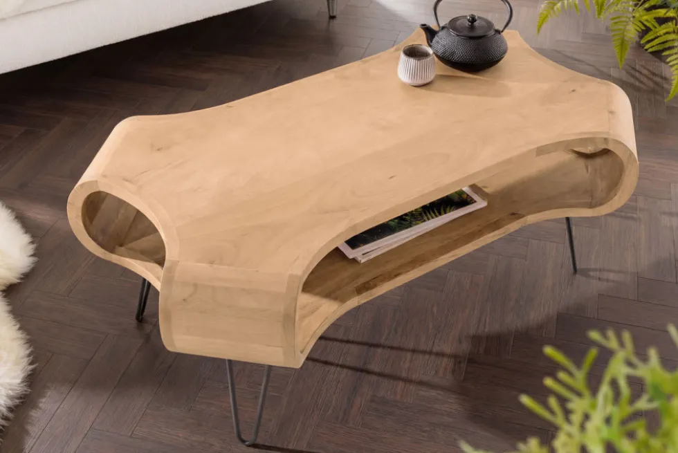 Couchtisch ORGANIC LIVING 100cm natur cream finish Mangoholz mit Hairpin Legs