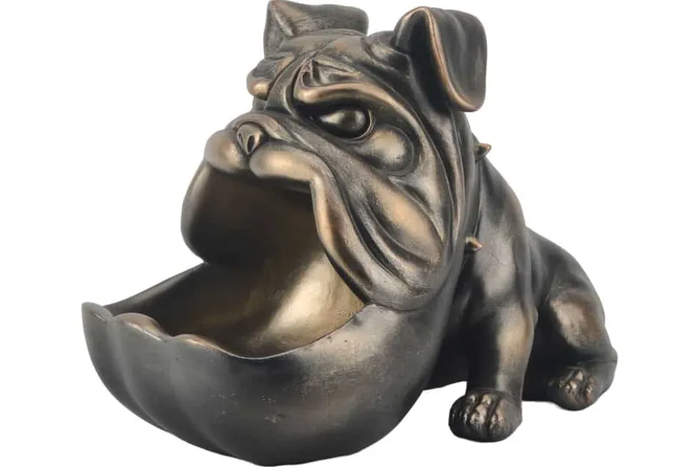 Deko-Figur BULLDOG 30cm bronze mit Ablagefach handmade