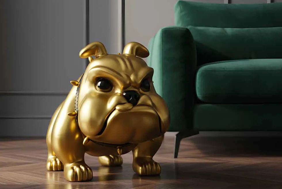 Deko-Figur BULLDOG 70cm gold handmade Hunde-Skulptur