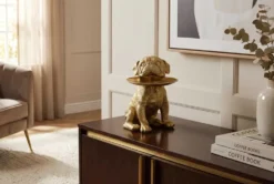 Deko-Figur BULLDOG 35cm gold Spardose mit Ablageplatte handmade