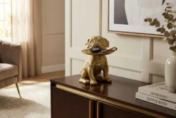 Deko-Figur BULLDOG 35cm gold Spardose mit Ablageplatte handmade