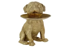 Deko-Figur BULLDOG 35cm gold Spardose mit Ablageplatte handmade