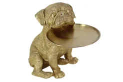 Deko-Figur BULLDOG 35cm gold Spardose mit Ablageplatte handmade