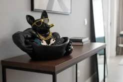 Deko-Figur BULLDOG 35cm schwarz handmade Schale mit Ablagefach