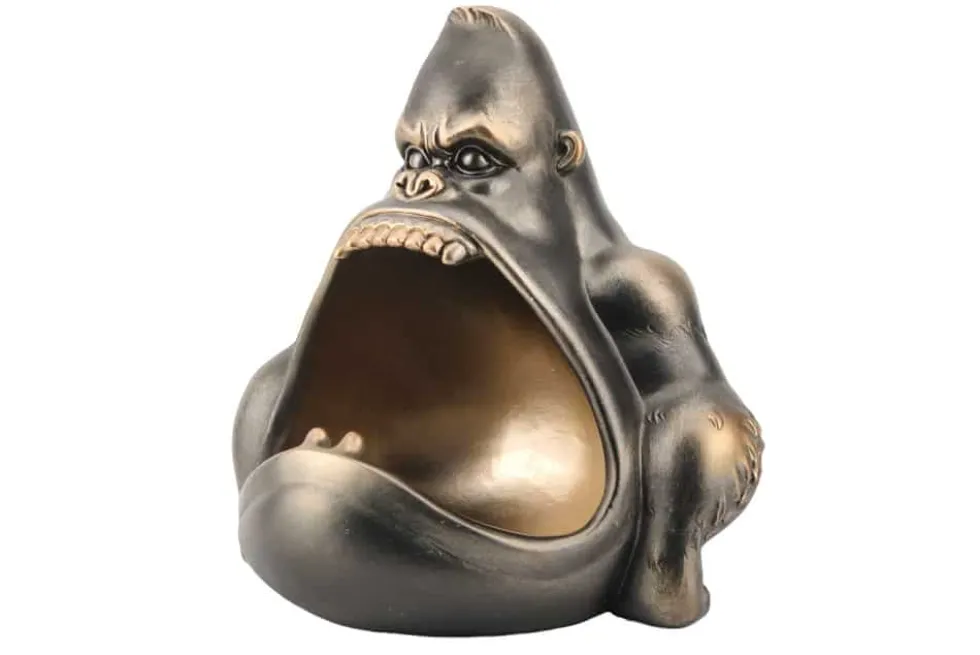 Deko-Figur KING APE 25cm bronze mit Ablagefach handmade Schale