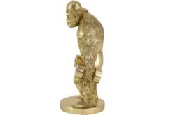 Deko-Figur KING APE 35cm gold Gorilla mit Hanteln handmade
