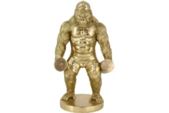 Deko-Figur KING APE 35cm gold Gorilla mit Hanteln handmade