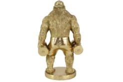 Deko-Figur KING APE 35cm gold Gorilla mit Hanteln handmade