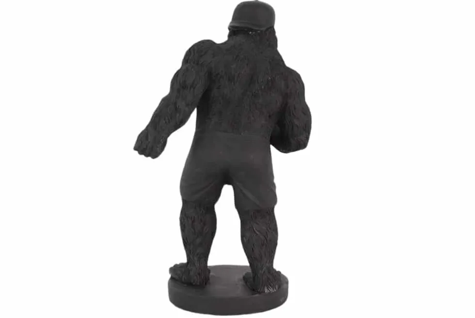Deko-Figur KING APE 30cm schwarz gold Gorilla mit Hantel handmade