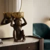 Deko-Figur MONKEY 50cm schwarz gold Affe mit Schale handmade