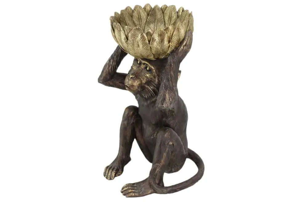 Deko-Figur MONKEY 50cm schwarz gold Affe mit Schale handmade