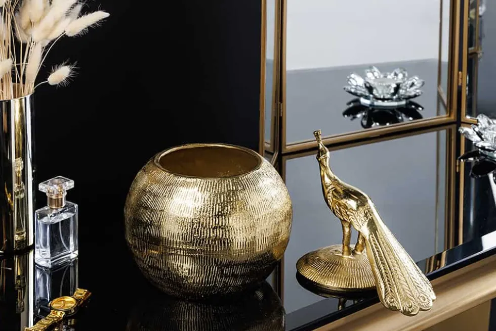 Dekorative Dose WILDLIFE BIRD 30cm gold antik rund Metall