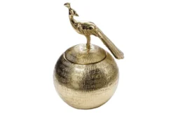 Dekorative Dose WILDLIFE BIRD 30cm gold antik rund Metall