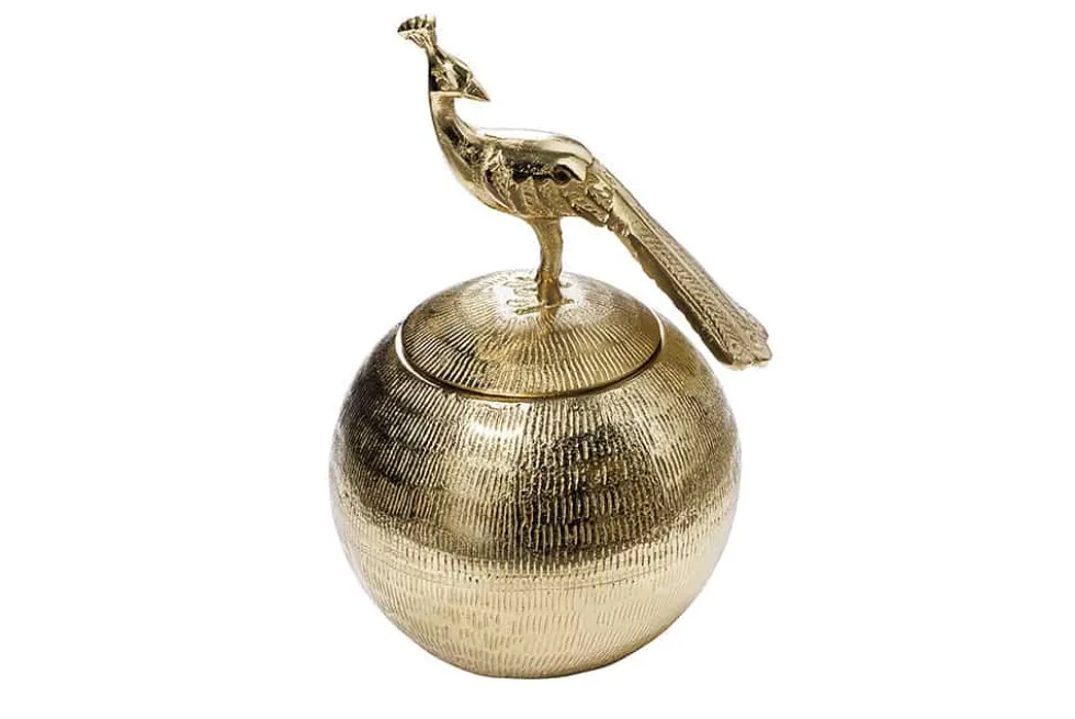 Dekorative Dose WILDLIFE BIRD 30cm gold antik rund Metall