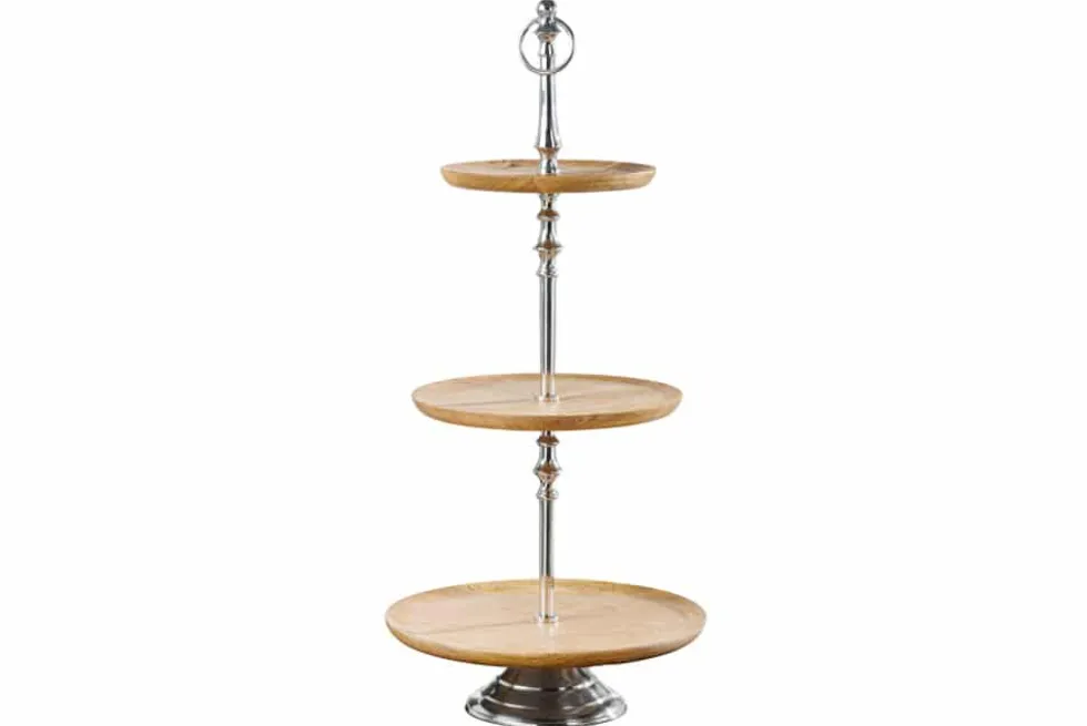 Dekorative Etagere PURE NATURE 68cm silber Mangoholz handmade drei Etagen