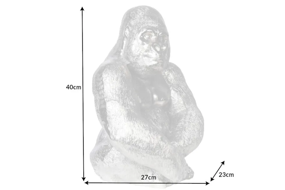 Dekorative Gorillafigur KONG 40cm silber handmade Metall Skulptur