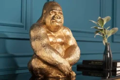 Dekorative Gorillafigur KONG 40cm gold handmade Metall Skulptur