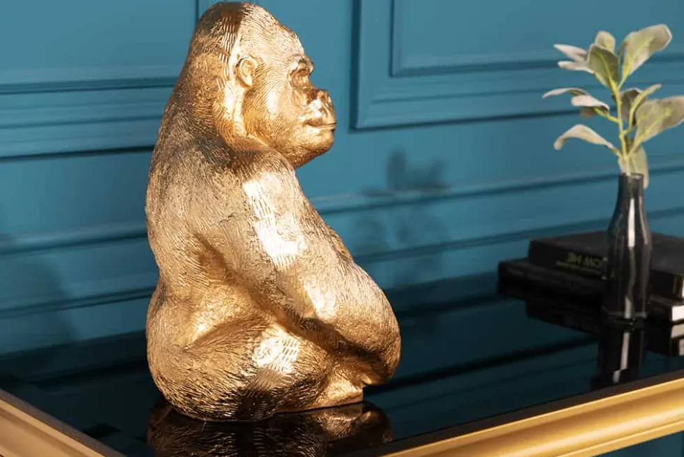 Dekorative Gorillafigur KONG 40cm gold handmade Metall Skulptur