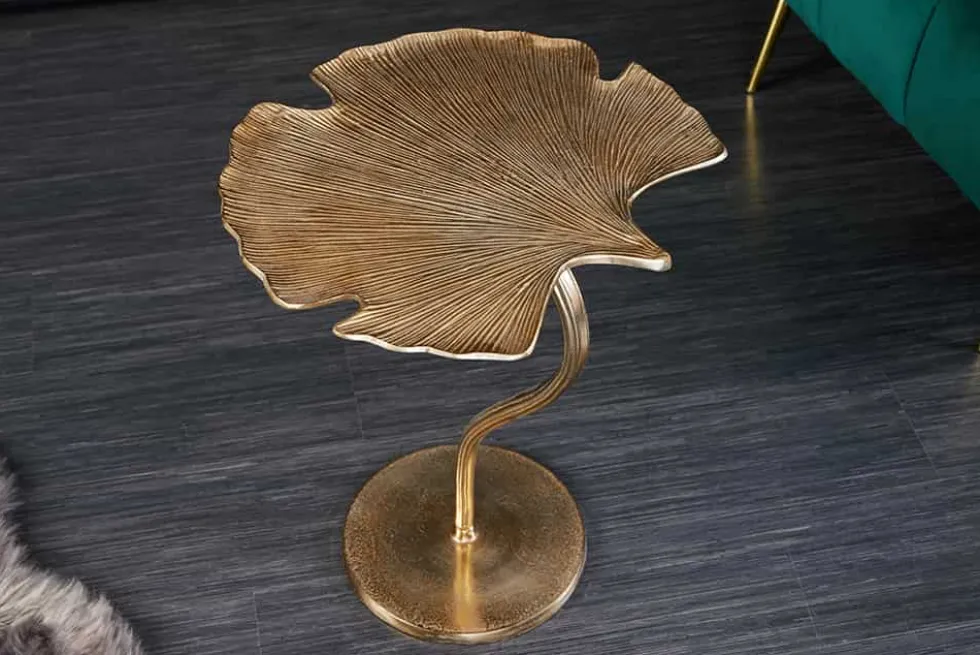 Dekorativer Beistelltisch GINKGO LEAF 55cm gold handmade Metall