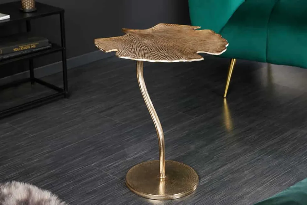 Dekorativer Beistelltisch GINKGO LEAF 55cm gold handmade Metall