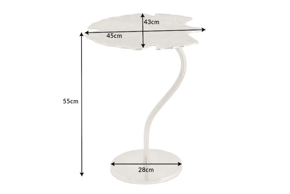 Dekorativer Beistelltisch GINKGO LEAF 55cm silber handmade Metall