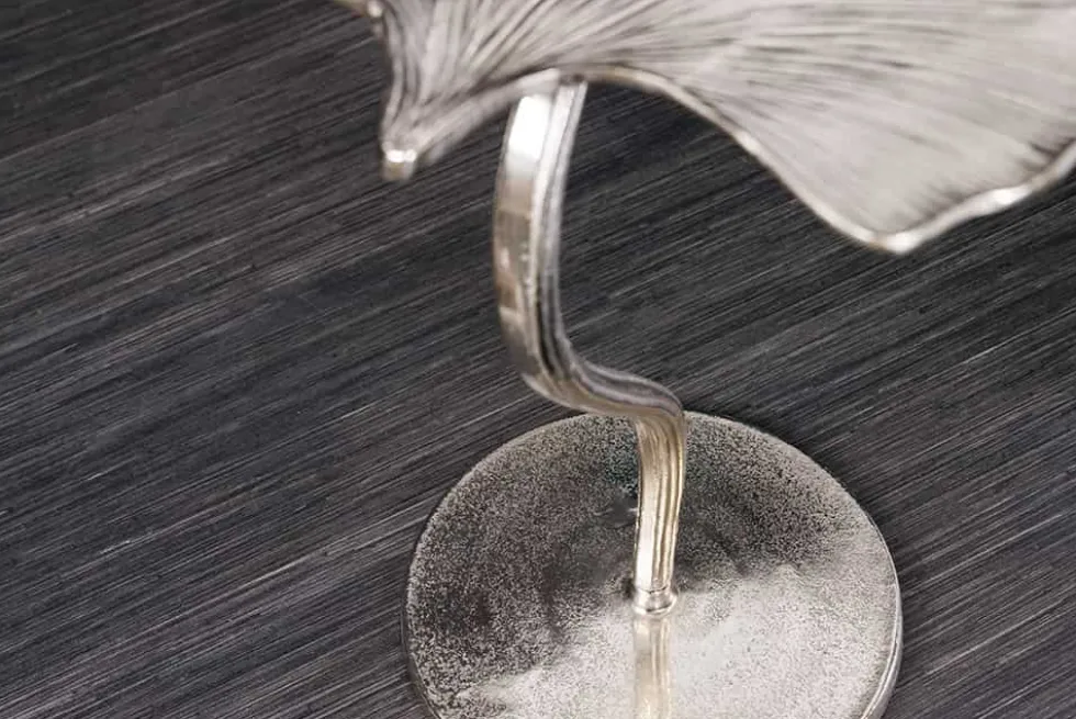 Dekorativer Beistelltisch GINKGO LEAF 55cm silber handmade Metall