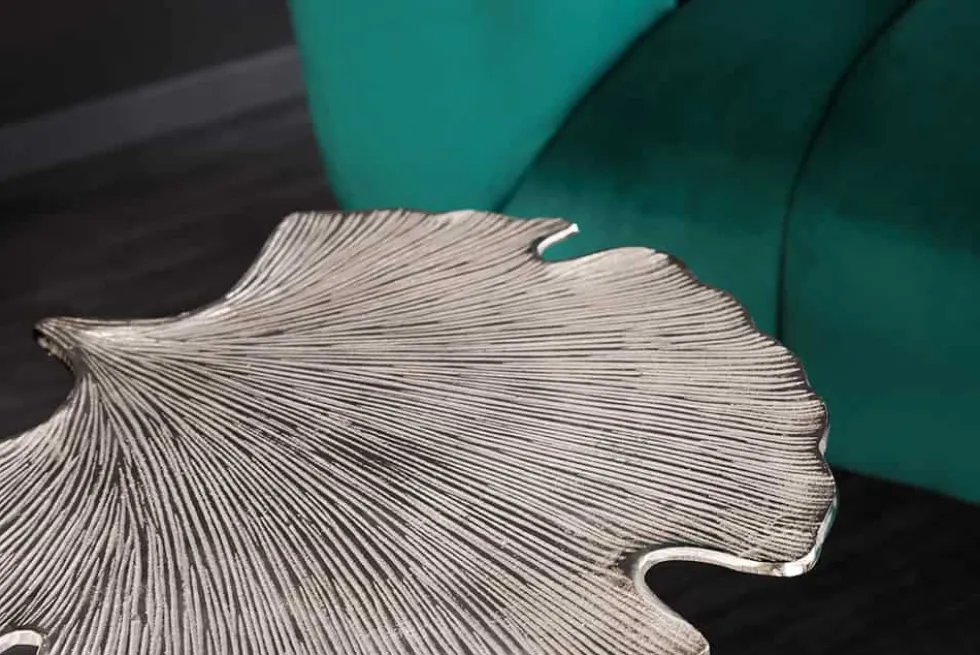 Dekorativer Beistelltisch GINKGO LEAF 55cm silber handmade Metall