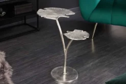 Dekorativer Beistelltisch GINKGO LEAFS 50cm silber handmade Metall