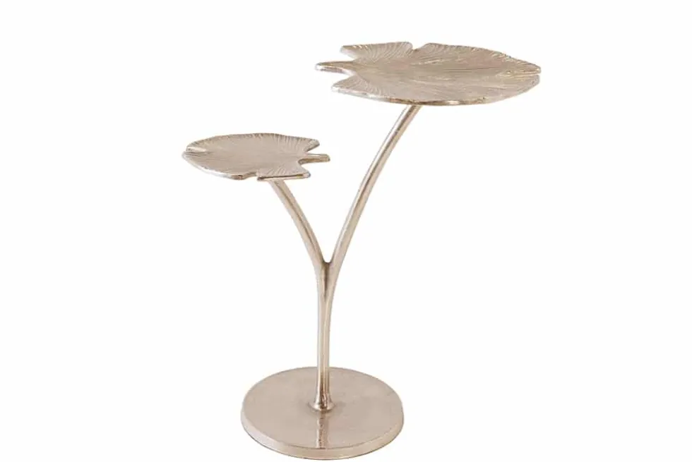 Dekorativer Beistelltisch GINKGO LEAFS 50cm silber handmade Metall