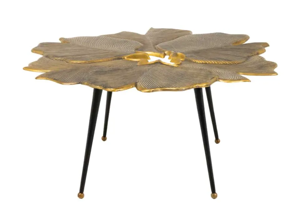 Dekorativer Couchtisch GINKGO 95cm gold schwarz handmade Metall
