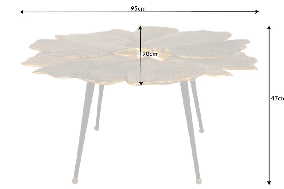 Dekorativer Couchtisch GINKGO 95cm gold schwarz handmade Metall