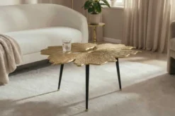 Dekorativer Couchtisch GINKGO LEAFS 75cm gold handmade Metall