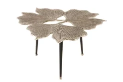 Dekorativer Couchtisch GINKGO LEAFS 75cm silber handmade Metall