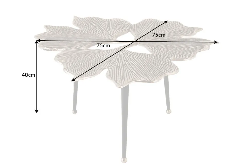 Dekorativer Couchtisch GINKGO LEAFS 75cm silber handmade Metall
