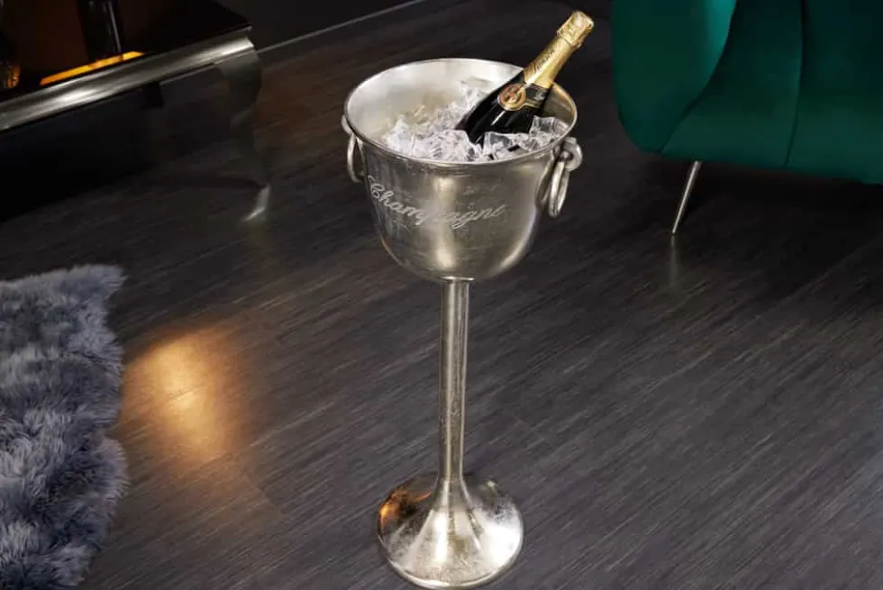 Dekorativer Sektkühler CHAMPAGNE 80cm antik silber handmade Metall Flaschenkühler