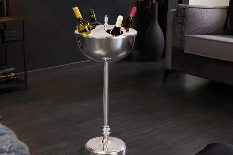Dekorativer Weinkühler VINO 80cm silber handmade Metall Flaschenkühler Sektkühler