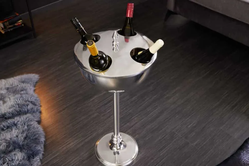 Dekorativer Weinkühler VINO 80cm silber handmade Metall Flaschenkühler Sektkühler