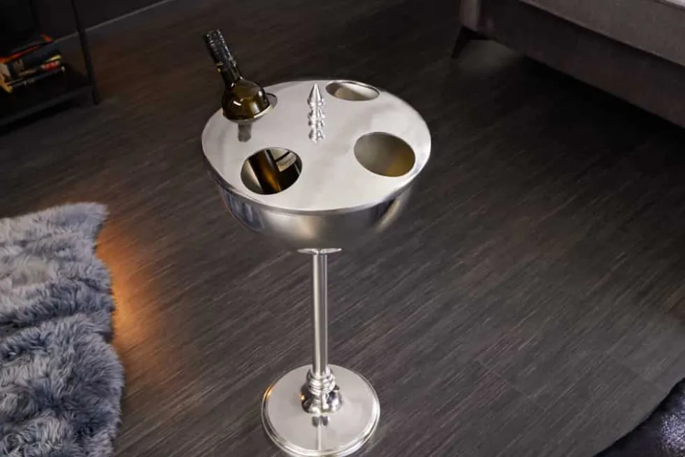 Dekorativer Weinkühler VINO 80cm silber handmade Metall Flaschenkühler Sektkühler